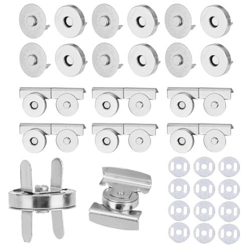 24 Paar Magnetische Druckknöpfe für Geldbörsen Tragetaschen, 2 Arten Nahtloser Magnetverschlüsse Magnetknöpfe für Geldbörsen Ohne Nähen zum Nähen von Leder Stoff (Silber) von lasuroa