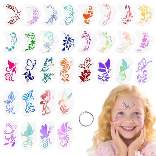 32St Mondform Gesichts und Bodypainting Schablonen für Kinder und Erwachsene, Wiederverwendbar Gesichtsbemalungsschablonen mit Ausgehöhlten Mustern für Halloween Party-Make-up DIY-Kunst von lasuroa