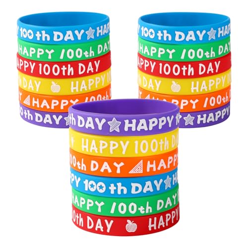 36stk Armbänder zum 100th Schultag, Bunte Silikonarmbänder Schülergeschenk zum 100th Schultag für Schulpartyzubehör Belohnungen für Schüler 36stk Armbänder zum 100th Schultag, Bunte Silikonarmbänder Schülergeschenk zum 100th Schultag für Schulpartyzubehör Belohnungen für Schüler von lasuroa