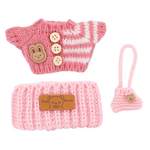 3stk Teiliges Kleidungs für 17cm Puppen, Niedliches Puppenzubehör mit Designer Kleidung Hut Umhängetaschen Stilvolles Set für Deko Zubehör (Rosa) von lasuroa
