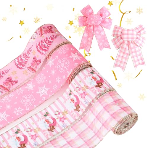 4 Rollen Weihnachtsbänder mit Draht, 21,95m Weihnachtsdeko Band Rosa Weihnachtsband mit Draht Schneeflocke Weihnachtsmann Kariert Weihnachtsband zum Verpacken von Geschenken und Basteln 4 Rollen Weihnachtsbänder mit Draht, 21,95m Weihnachtsdeko Band Rosa Weihnachtsband mit Draht Schneeflocke Weihnachtsmann Kariert Weihnachtsband zum Verpacken von Geschenken und Basteln von lasuroa