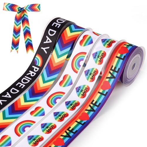 5 Rollen Regenbogen Ripsband, 2,2 cm Breit Gay-Pride-Band Regenbogen-Pride-Zubehör für Pride-Parade-Bastelarbeiten Geschenkverpackungen Geburtstag Party (4,5 m) von lasuroa
