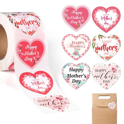 500St 4cm Muttertag Aufkleber, Herzförmig Fröhlicher Muttertag Anhänger Selbstklebend Floral Briefumschläge Aufkleber Muttertags Geschenkanhänger für Geschenkdekoration 500St 4cm Muttertag Aufkleber, Herzförmig Fröhlicher Muttertag Anhänger Selbstklebend Floral Briefumschläge Aufkleber Muttertags Geschenkanhänger für Geschenkdekoration von lasuroa