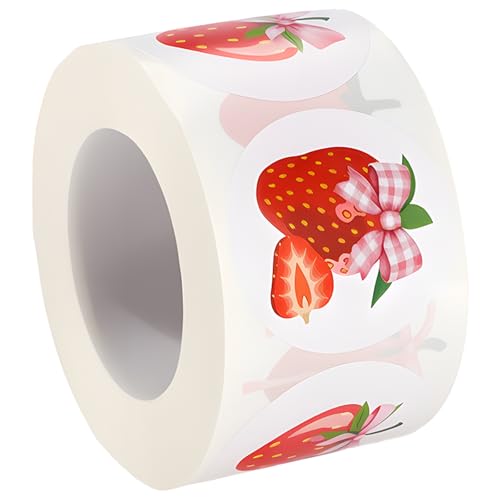 500stk Süße Erdbeeraufkleber, Runder Rosa Frucht-Aufkleber Erdbeer-Papieraufkleber für Tassen Belohnungsumschläge Sammelalben Bastelbedarf Kinderdekorationen (Schleife Erdbeere) von lasuroa
