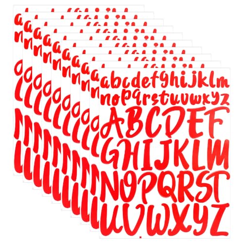 520 Stück Buchstaben Aufkleber, 10 Blatt Vinyl Scrapbook Selbstklebend Buchstaben 5,08 cm Groß- und 2,54 cm Kleinbuchstaben Alphabet Aufkleber Dekoration für Bastelpostfächer (Rot) von lasuroa