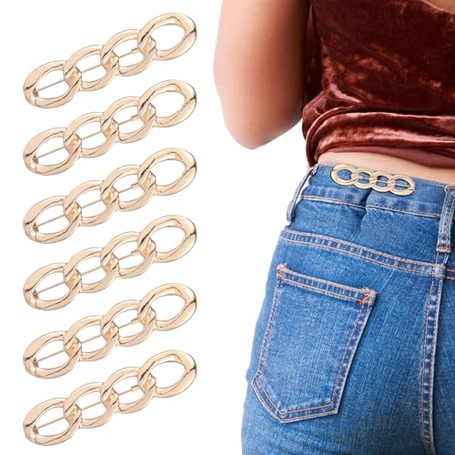 lasuroa 6 Stück Jeans Knopfnadeln, Verstellbare Taillenknöpfe Abnehmbarer Hosen Taillenspanner Kein Nähen Erforderlich Knopfversteller für Lose Jeans (Gold) von lasuroa