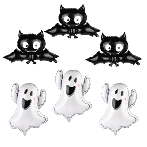 6stk große Halloween-Ballons, Schwarze Fledermaus-Mylar-Ballons Geisterballon Halloween-Partyballons Gruselige Ballons für Geburtstagspartys Halloween-Dekorationszubehör von lasuroa