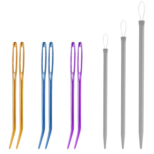 9stk Garnnähnadeln Set, Aluminium Große Öhr Handnähnadeln mit Gebogenen Spitzen Wolle Faden Webwerkzeuge für Gobelin Stricken Häkeln Stickprojekte von lasuroa