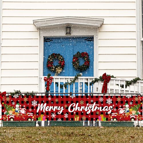 Frohe Weihnachten Banner, Großes Frohe Weihnachten Banner Rotes Büffelkaro Hofschild Banner Weihnachtsdekorationen für Hof Garten Veranda Rasen Frohe Weihnachten Banner, Großes Frohe Weihnachten Banner Rotes Büffelkaro Hofschild Banner Weihnachtsdekorationen für Hof Garten Veranda Rasen von lasuroa