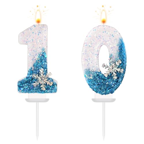 Frozen-Zahlenkerzen, Schneeflocken-Geburtstags-Zahlenkerzen Geburtstags-Zahlenkerzen Kuchendekoration Frozen-Partydekorationen Zubehör für Geburtstags- und Hochzeitsfeiern (10) von lasuroa