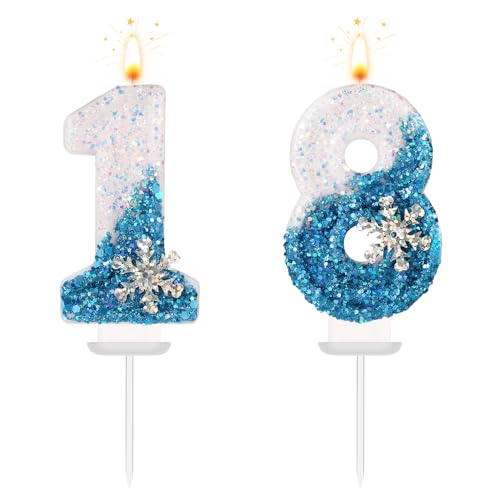 Frozen-Zahlenkerzen, Schneeflocken-Geburtstags-Zahlenkerzen Geburtstags-Zahlenkerzen Kuchendekoration Frozen-Partydekorationen Zubehör für Geburtstags- und Hochzeitsfeiern (18) von lasuroa