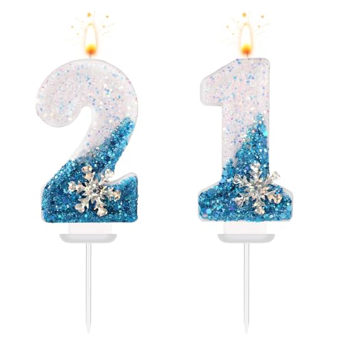 Frozen-Zahlenkerzen, Schneeflocken-Geburtstags-Zahlenkerzen Geburtstags-Zahlenkerzen Kuchendekoration Frozen-Partydekorationen Zubehör für Geburtstags- und Hochzeitsfeiern (21) von lasuroa