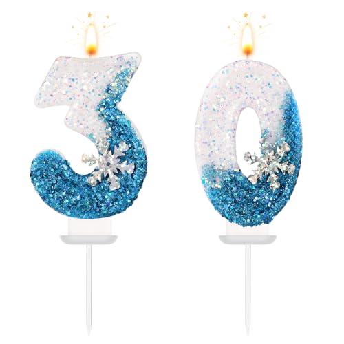 Frozen-Zahlenkerzen, Schneeflocken-Geburtstags-Zahlenkerzen Geburtstags-Zahlenkerzen Kuchendekoration Frozen-Partydekorationen Zubehör für Geburtstags- und Hochzeitsfeiern (30) von lasuroa