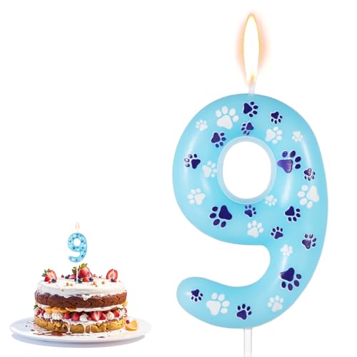 lasuroa Geburtstag Zahl Kerze mit Pfotenabdruck, 10,5x4cm, Hunde Katzen Kerzen, Blau, Parfümfrei von lasuroa