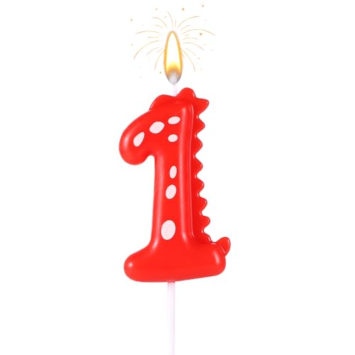 Geburtstag Zahlen Kerzen, 14cm Niedlich Dinosaurier Kerze Happy Birthday-Kuchenaufsatz Dekorationen für Jungen Mädchen Kinder Erwachsene Dino-Themenparty Jubiläum Feier Zubehör (Zahl 1) von lasuroa
