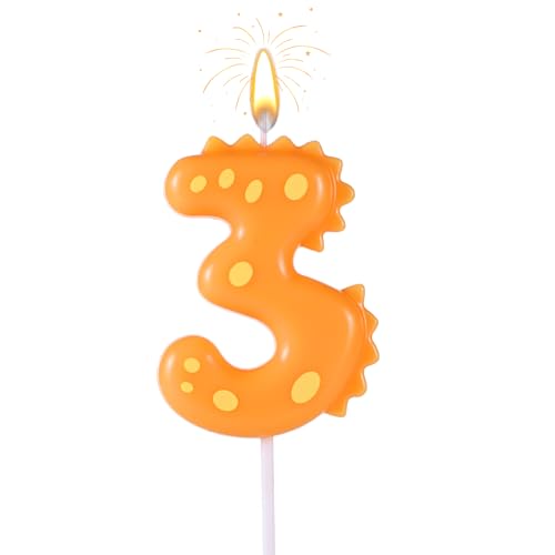 Geburtstag Zahlen Kerzen, 14cm Niedlich Dinosaurier Kerze Happy Birthday-Kuchenaufsatz Dekorationen für Jungen Mädchen Kinder Erwachsene Dino-Themenparty Jubiläum Feier Zubehör (Zahl 3) von lasuroa