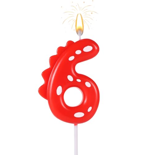 Geburtstag Zahlen Kerzen, 14cm Niedlich Dinosaurier Kerze Happy Birthday-Kuchenaufsatz Dekorationen für Jungen Mädchen Kinder Erwachsene Dino-Themenparty Jubiläum Feier Zubehör (Zahl 6) von lasuroa