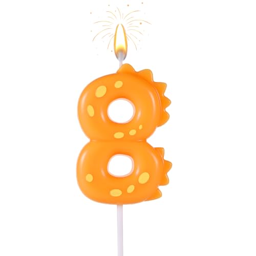 Geburtstag Zahlen Kerzen, 14cm Niedlich Dinosaurier Kerze Happy Birthday-Kuchenaufsatz Dekorationen für Jungen Mädchen Kinder Erwachsene Dino-Themenparty Jubiläum Feier Zubehör (Zahl 8) von lasuroa