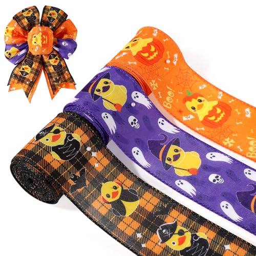 Halloween Geschenkband Set, 3 Rollen Halloween-Dekoband 16,46m Halloween Schleifenband für die Herstellung von Festivalkränzen und Schleifen DIY-Geschenkverpackungszubehör Halloween Geschenkband Set, 3 Rollen Halloween-Dekoband 16,46m Halloween Schleifenband für die Herstellung von Festivalkränzen und Schleifen DIY-Geschenkverpackungszubehör von lasuroa