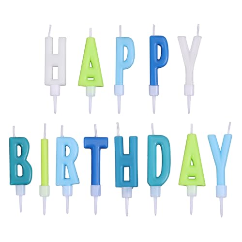 Happy Birthday Buchstaben-Kerzen, 13 Bunte Alphabet-Kuchenkerzen mit Fetten Buchstaben Wachs Kuchen-Dekorations-Set für Geburtstagsfeier-Dekoration & Feier (Blau Grün) von lasuroa