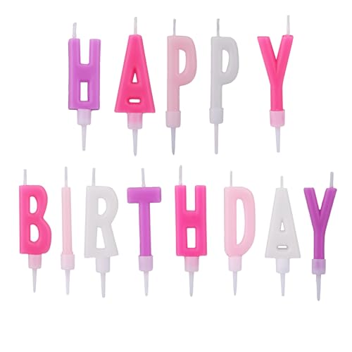 Happy Birthday Buchstaben-Kerzen, 13 Bunte Alphabet-Kuchenkerzen mit Fetten Buchstaben Wachs Kuchen-Dekorations-Set für Geburtstagsfeier-Dekoration & Feier (Rosa Lila) von lasuroa