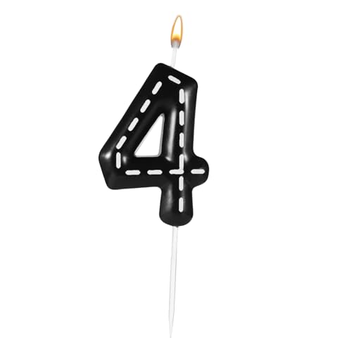 Kerzen Rennwagen, 6x3,7cm Geburtstagskerzen mit Rennwagen Thema Schwarze und Weiße Zahlen Tortenkerzen für Jungen und Mädchen Kuchen Partyzubehör zur Dekoration mit Rennwagenthema (Zahl 4) von lasuroa