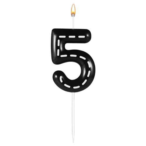 Kerzen Rennwagen, 6x3,7cm Geburtstagskerzen mit Rennwagen Thema Schwarze und Weiße Zahlen Tortenkerzen für Jungen und Mädchen Kuchen Partyzubehör zur Dekoration mit Rennwagenthema (Zahl 5) von lasuroa