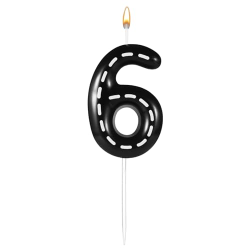 Kerzen Rennwagen, 6x3,7cm Geburtstagskerzen mit Rennwagen Thema Schwarze und Weiße Zahlen Tortenkerzen für Jungen und Mädchen Kuchen Partyzubehör zur Dekoration mit Rennwagenthema (Zahl 6) von lasuroa
