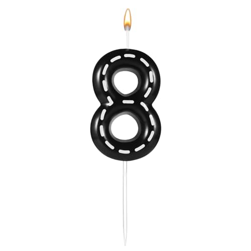 Kerzen Rennwagen, 6x3,7cm Geburtstagskerzen mit Rennwagen Thema Schwarze und Weiße Zahlen Tortenkerzen für Jungen und Mädchen Kuchen Partyzubehör zur Dekoration mit Rennwagenthema (Zahl 8) von lasuroa