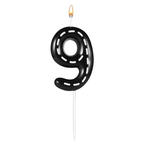 Kerzen Rennwagen, 6x3,7cm Geburtstagskerzen mit Rennwagen Thema Schwarze und Weiße Zahlen Tortenkerzen für Jungen und Mädchen Kuchen Partyzubehör zur Dekoration mit Rennwagenthema (Zahl 9) von lasuroa