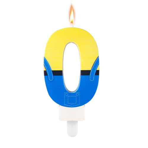Kerzen mit Anime-Motiven, Blaue und Gelbe Cartoon-Geburtstagskerzen Süße Blue-Jeans-Cartoon-Happy Birthday-Kerzen Geburtstagszahl Kerzen Perfekte Dekoration für Geburtstagskuchen(Zahl 0) von lasuroa