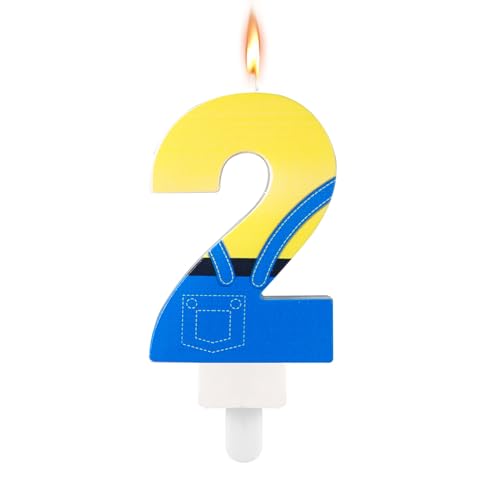 Kerzen mit Anime-Motiven, Blaue und Gelbe Cartoon-Geburtstagskerzen Süße Blue-Jeans-Cartoon-Happy Birthday-Kerzen Geburtstagszahl Kerzen Perfekte Dekoration für Geburtstagskuchen(Zahl 2) von lasuroa