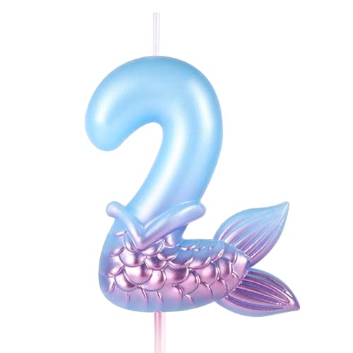 Meerjungfrau-Geburtstagskerzen, Blaue Zahlenkerzen Meerjungfrau-Geburtstagsdekorationen Happy Birthday-Kerzen als Tortenaufsatz Partyzubehör für Geburtstage für Hochzeiten Jubiläen (2) von lasuroa