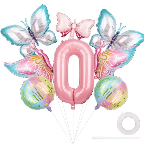 Nummer 0 Geburtstagsdekorationen, Riesig Schmetterlingsballons Rund Alles Gute zum Geburtstag Bogen Folienballons Schmetterlingsthema Partydekorationen für Den Kindergeburtstag von Mädchen von lasuroa
