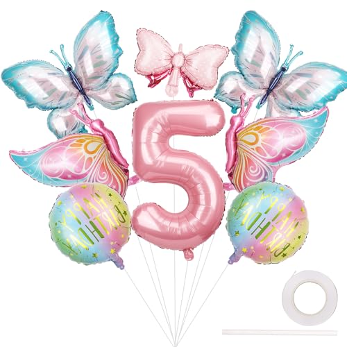 Nummer 4 Geburtstagsdekorationen, Riesig Schmetterlingsballons Rund Alles Gute zum Geburtstag Bogen Folienballons Schmetterlingsthema Partydekorationen für Den Kindergeburtstag von Mädchen von lasuroa