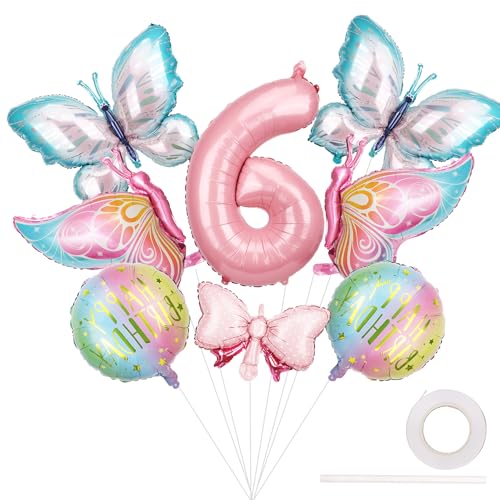 Nummer 5 Geburtstagsdekorationen, Riesig Schmetterlingsballons Rund Alles Gute zum Geburtstag Bogen Folienballons Schmetterlingsthema Partydekorationen für Den Kindergeburtstag von Mädchen von lasuroa
