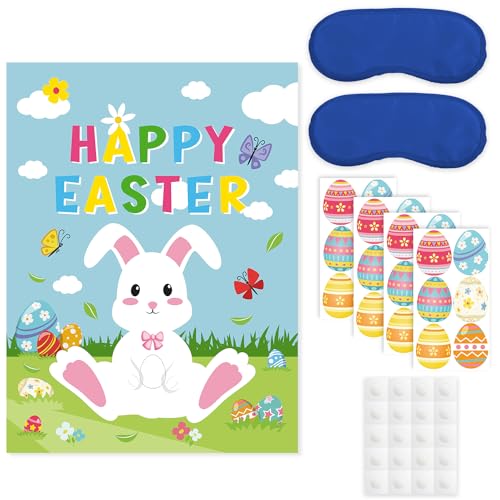 lasuroa Osterspiele für Kinder, Pin The Tail On The Bunny Osterhasen-Poster mit 24 Eieraufklebern Happy Ostereiersuche-Spiele Aktivitäten für Osterdekorationen Partygeschenke Zubehör lasuroa Osterspiele für Kinder, Pin The Tail On The Bunny Osterhasen-Poster mit 24 Eieraufklebern Happy Ostereiersuche-Spiele Aktivitäten für Osterdekorationen Partygeschenke Zubehör von lasuroa