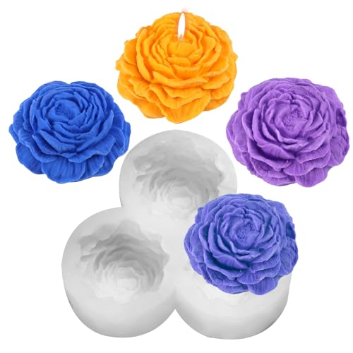 Pfingstrosen Kerzenform, Weißes Silikon Blumenformen mit 3 Mulden zur Kerzenherstellung Epoxidharz Wachsseife Bastellieferanten für Zuhause Autodekoration Geschenk von lasuroa