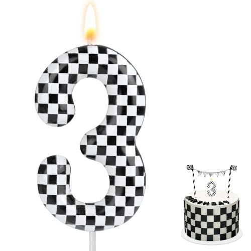 Rennsport-Geburtstagszahlenkerzen, Happy Birthday-Kuchenaufsätze Geburtstagskuchenaufsätze Zahlen-Cupcake-Dekorationen für Rennsport-Partydekoration Mottoparty-Zubehör (3) von lasuroa