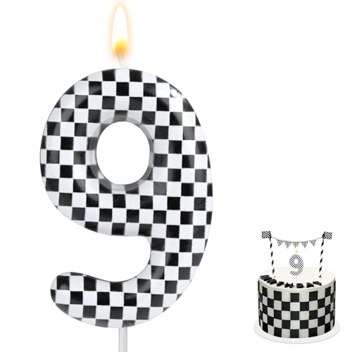 Rennsport-Geburtstagszahlenkerzen, Happy Birthday-Kuchenaufsätze Geburtstagskuchenaufsätze Zahlen-Cupcake-Dekorationen für Rennsport-Partydekoration Mottoparty-Zubehör (9) von lasuroa