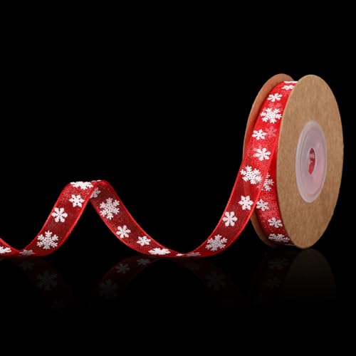 Schneeflockenband, Polyesterfaser Dünnes Weihnachtsband Rot Weiß Schneeweißes Weihnachtsband für Weihnachtsbaumdekoration Geschenkverpackung Girlande Schneeflockenband, Polyesterfaser Dünnes Weihnachtsband Rot Weiß Schneeweißes Weihnachtsband für Weihnachtsbaumdekoration Geschenkverpackung Girlande von lasuroa