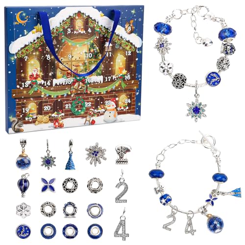 Weihnachts Adventskalender Armband für Mädchen, Weihnachts Countdown Kalender 2023 Schmuckherstellungsset 24 Tage Weihnachtliches Charm Armband von lasuroa