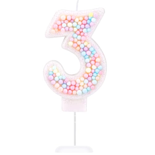 lasuroa Zahlen Geburtstagskerzen, Macaron Bunt, Naturwachs, Unparfümiert, 7,3 * 1,3cm, Zylindrisch, Rund, Glitzer, Perle, Vintage, Ornate, Mädchen und Kinder, Ganzjährig, Geburtstag, Indoor, 1 Stück von lasuroa