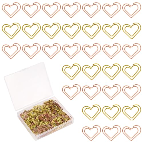 lasuroa 100stk Herzförmige Büroklammern, Kleine Süße Metallherzen Dekorative Büroklammern für Büro Schule Notizen Dokumente Scrapbooking Hochzeitsdekor und Bastelprojekte (Gold, Roségold) von lasuroa
