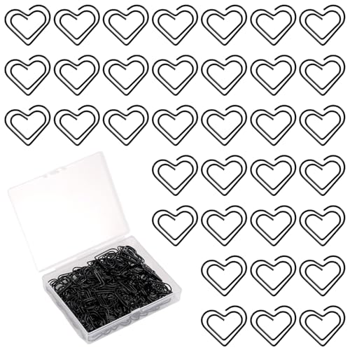 lasuroa 100stk Herzförmige Büroklammern, Kleine Süße Metallherzen Dekorative Büroklammern für Büro Schule Notizen Dokumente Scrapbooking Hochzeitsdekor und Bastelprojekte (Schwarz) von lasuroa
