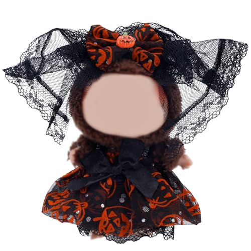 lasuroa 17 cm Puppenkleidung für Halloween, Süßes Kürbisrock und Schleifenschleier Set Modisches Puppen-Outfit Horror Kostümzubehör für Plüschtiere (Nur Kleidung Enthalten) von lasuroa