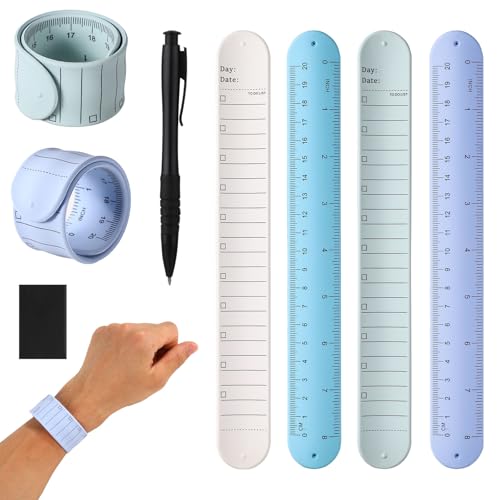 lasuroa 4st Silikon Tragbarer Notizblock für Handgelenk, 23,8x3x0,25cm Löschbar Notizblock Armband Wearable Notepad Wristband mit Stift Radiergummi für Studenten Krankenschwestern (Farbkombination 2) von lasuroa