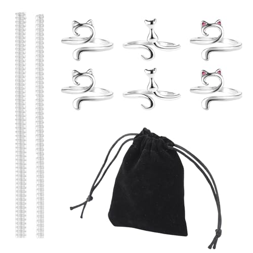 6 Stück Häkelring zum Häkeln, Niedlicher Katzenstil Verstellbare Strickschlaufe mit Ringverstellern Garnführung Fingerhalter Häkelspannring für Schnelleres Stricken Geschenk für Frauen von lasuroa