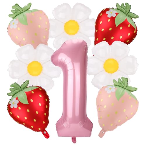 lasuroa 8stk Beere Erste Geburtstag Ballons Set, Niedlich Erdbeere Gänseblümchen Folienballons Dekorationen süß Obst Thema Partyzubehör für Erste Geburtstag für Mädchen lasuroa 8stk Beere Erste Geburtstag Ballons Set, Niedlich Erdbeere Gänseblümchen Folienballons Dekorationen süß Obst Thema Partyzubehör für Erste Geburtstag für Mädchen von lasuroa