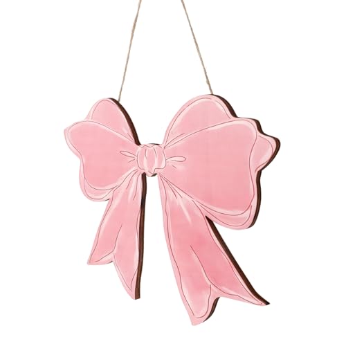 lasuroa Rosa Schleife Holzschild zum Aufhängen, 28,9x30x0,6cm Ästhetisches Willkommensschild mit Rosenschleife Coquette Holzwanddeko Türdeko mit Juteseil für Mädchenzimmer Damenzimmer Veranda von lasuroa